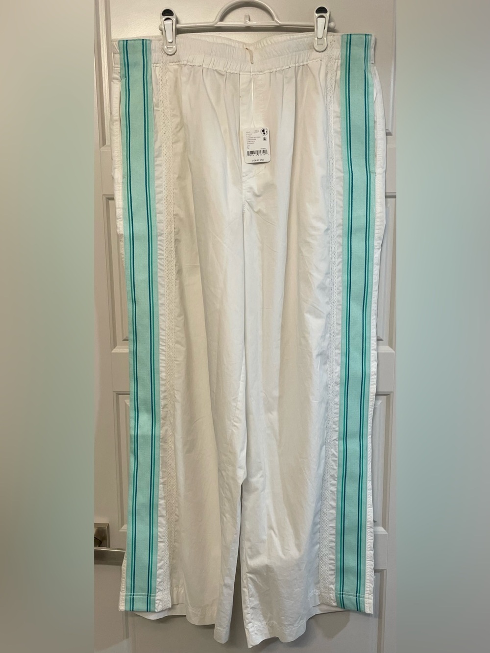 NWT Free People Wide-Leg Pants with Teal & Navy Accent Side Stripes